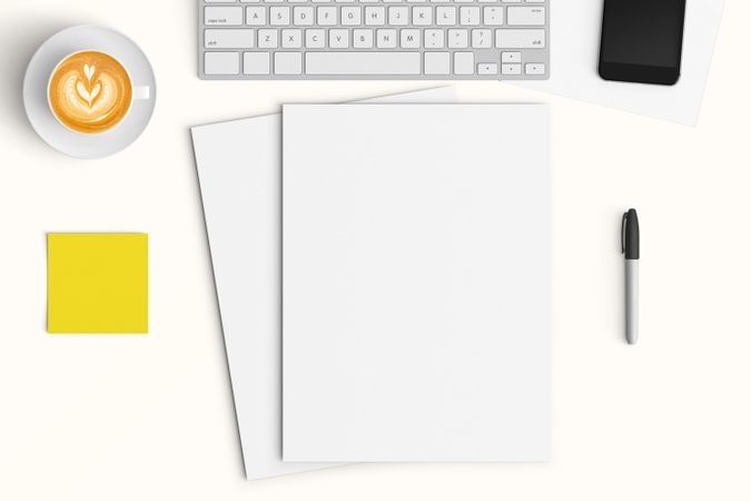 Modern workspace with  copy space on color background