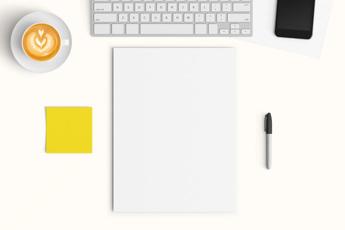 Modern workspace with  copy space on color background