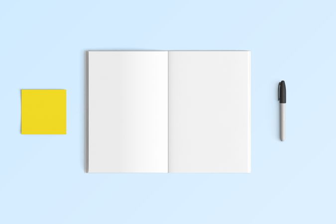 Modern workspace with  copy space on color background